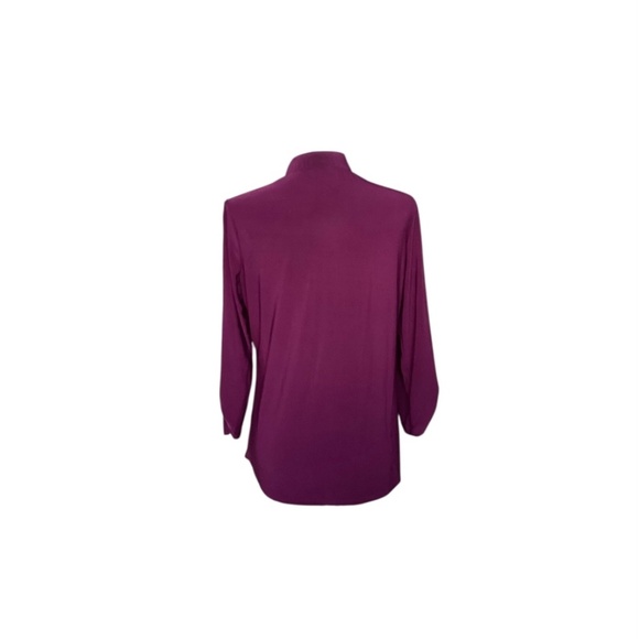 PerSeption Concept Stylish Purple Burgundy V-neck Zipper 3/4 Sleeves Top - Picture 3 of 7